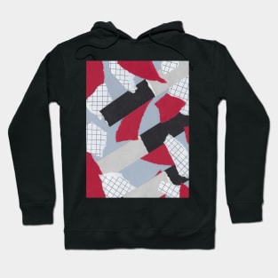 Checkers and Bars - Red, Blue, White - Abstract Mixed Torn Paper Collage Hoodie